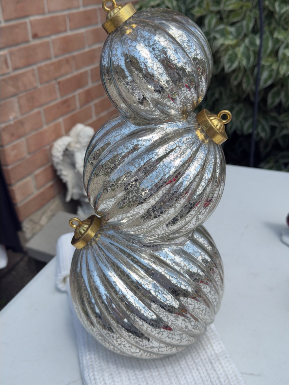 14" Lit Stacked Fluted Mercury Glass Ornaments by Valerie Parr Hill - Picture 3 of 5
